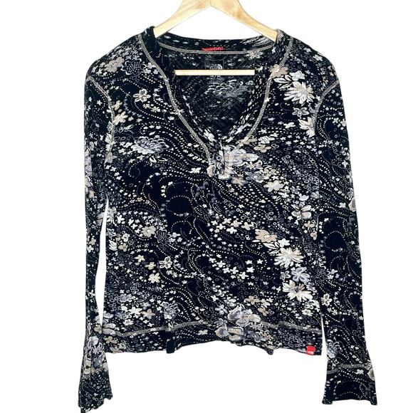 The North Face Y2K Floral Pointelle Knit Henley Top Womens M Boho Fairy Grunge - Picture 1 of 6
